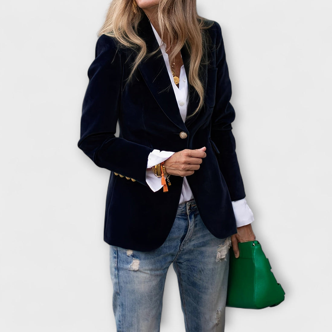 Addison Velvet Blazer With Gold Button Accents – Women’s fashion piece
