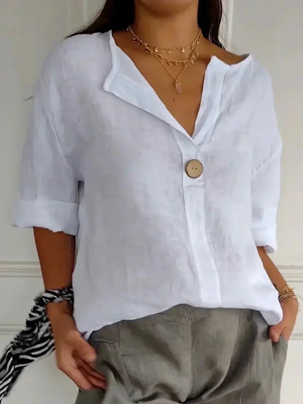 Evania Casual Loose Linen Button Top
