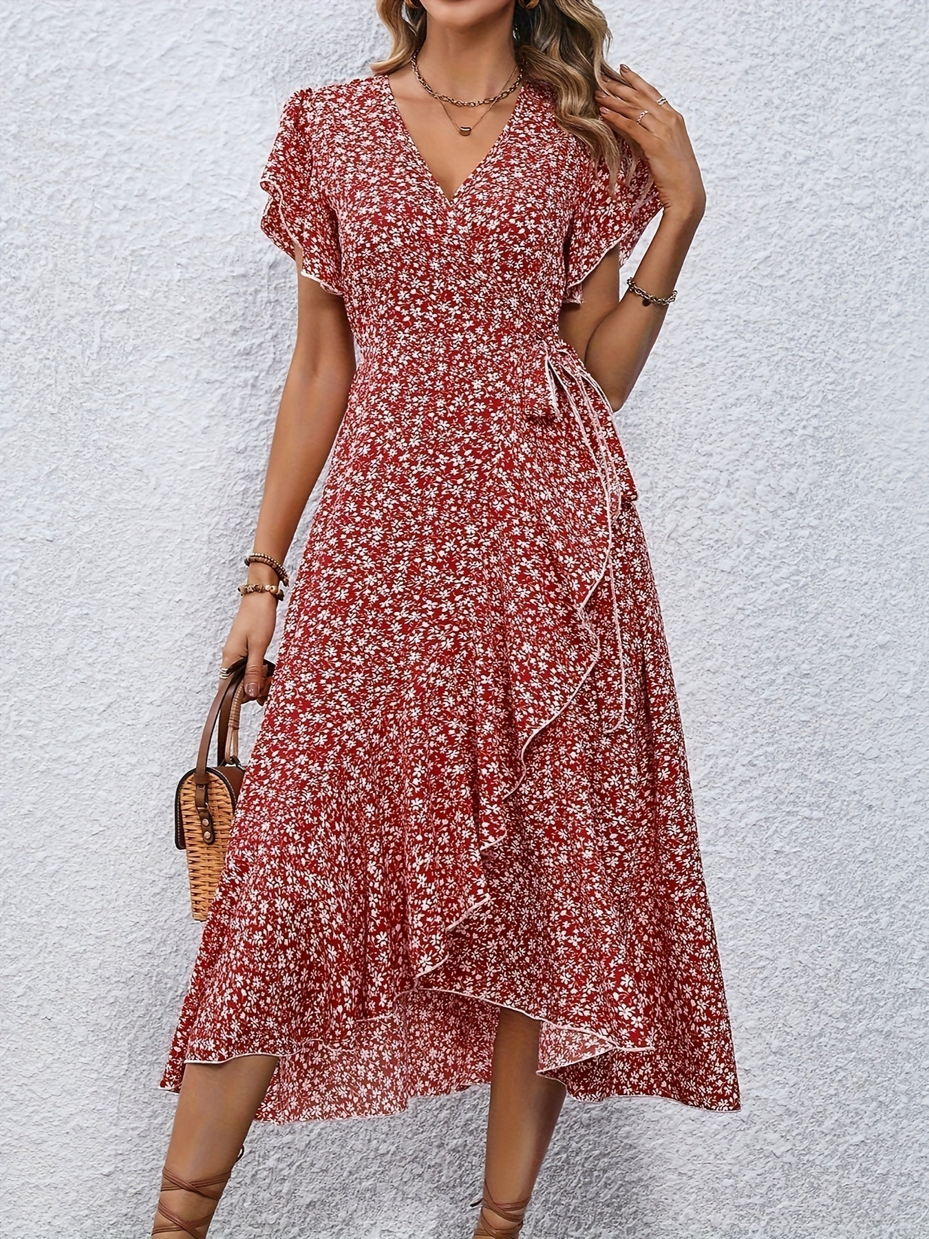 Indie Small Floral Lace Up Dress
