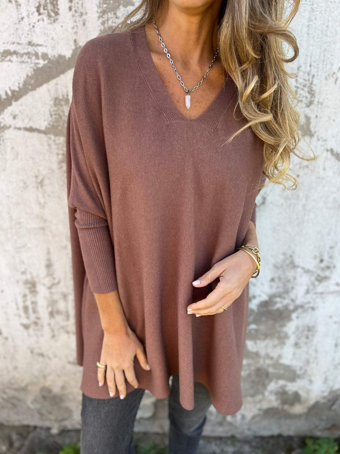 Cherry Oversized V Neck Knit Pullover – Women’s fashion piece