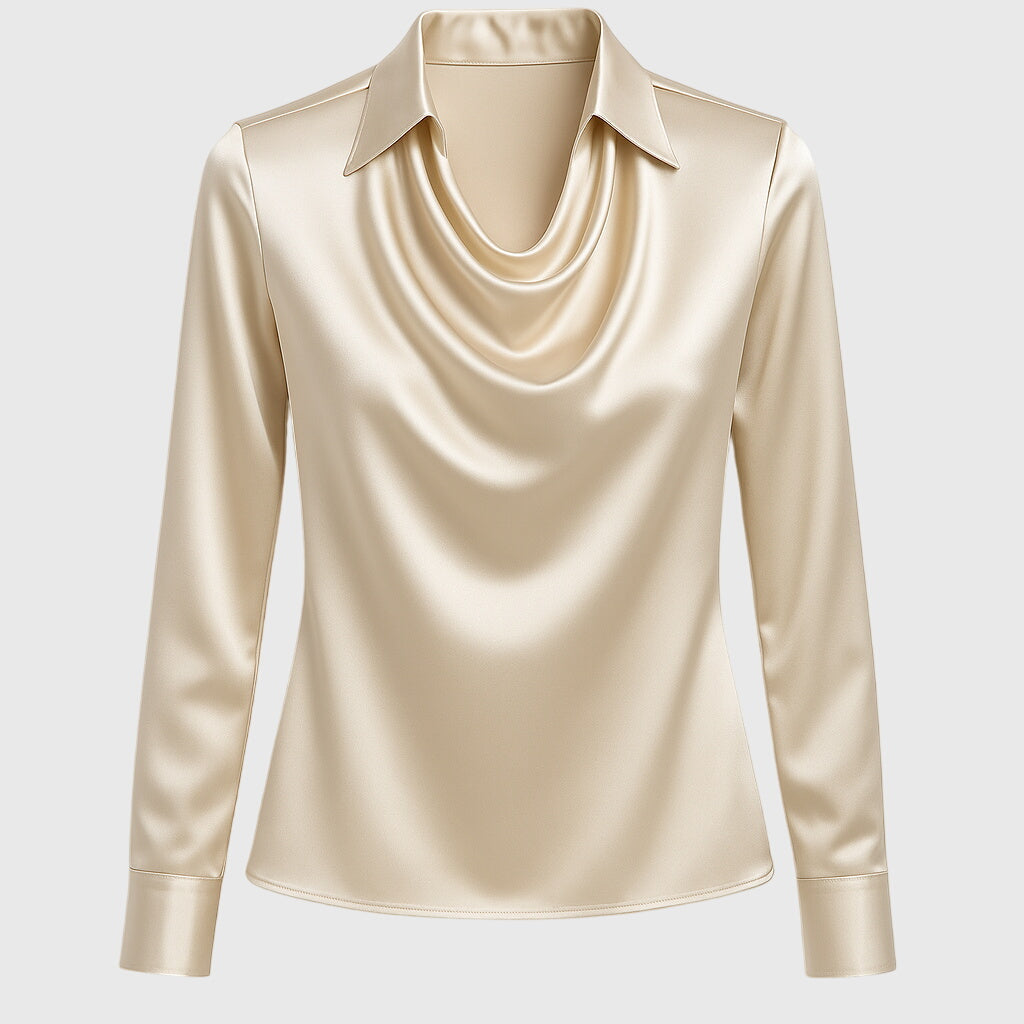 Sylvia Blouse With Luxurious Shine And Pleated Collar