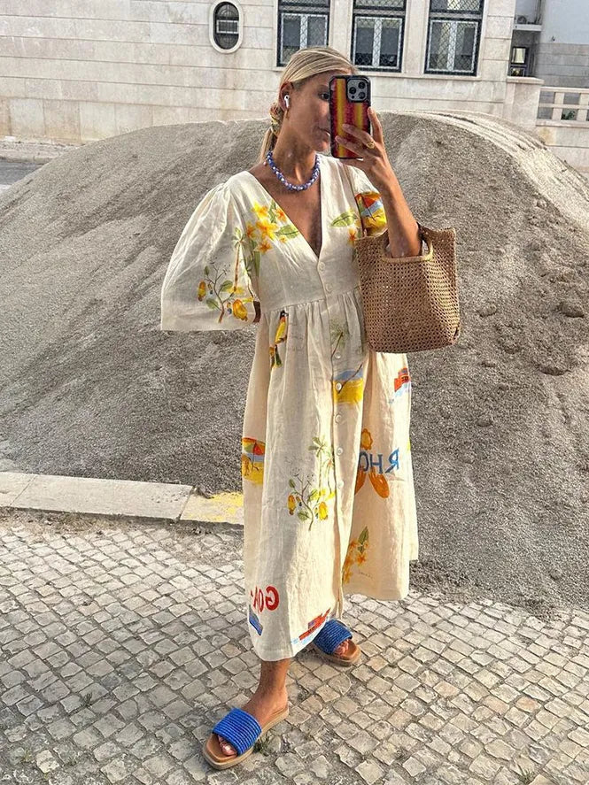 Xara Stylish Linen Midi Dress