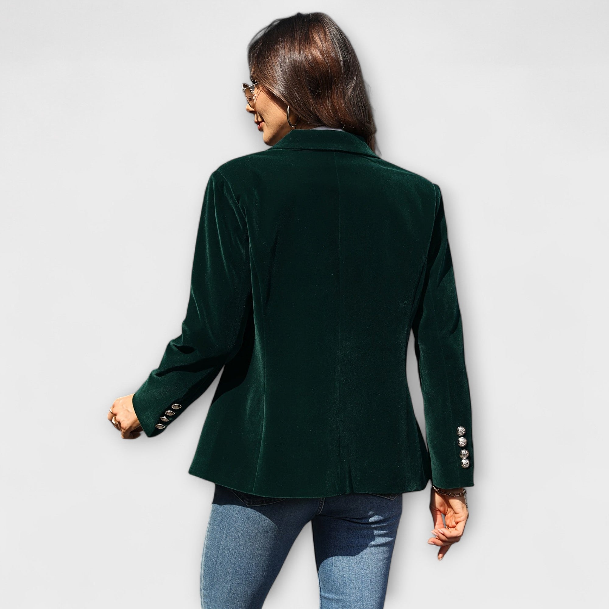 Addison Velvet Blazer With Gold Button Accents