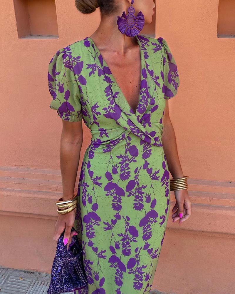 Angelina Stunning V Neck Midi Dress