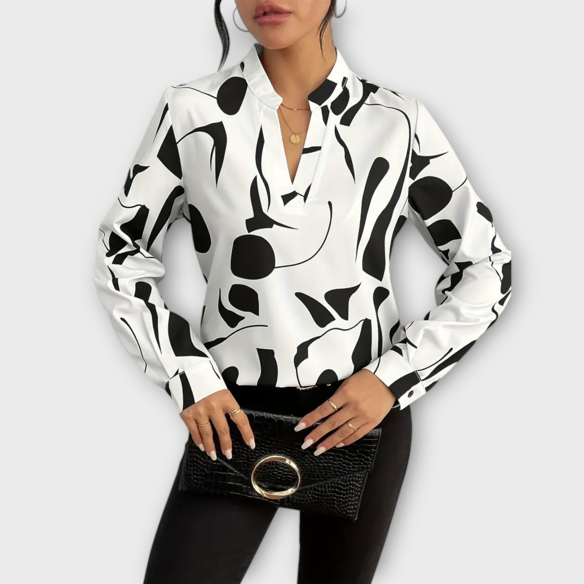 Sophie – Abstract Print V Neck Blouse