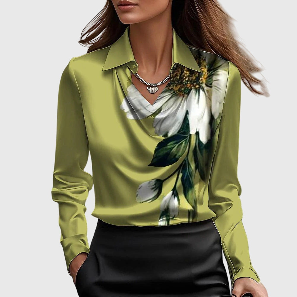 Sylvia Blouse With Luxurious Shine And Pleated Collar