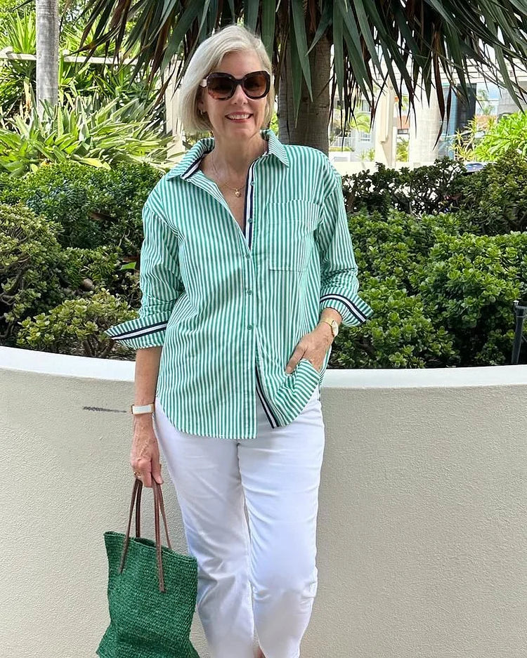 Camila Chic Striped Button Down Shirt