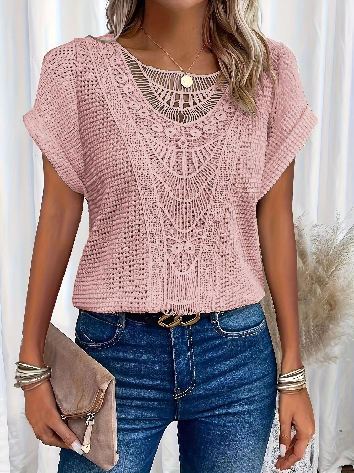 Maya Boho Knit Lace Tee – Women’s fashion piece
