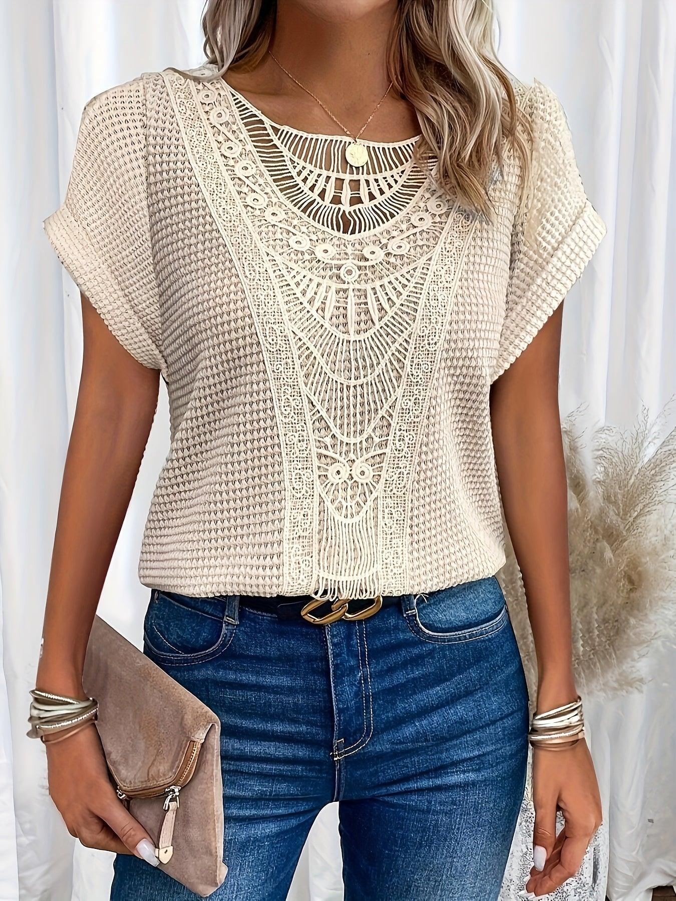 Maya Boho Knit Lace Tee