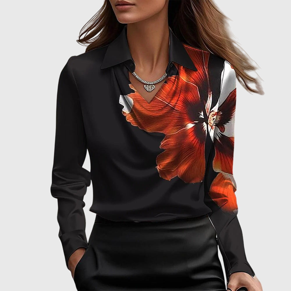 Sylvia Blouse With Luxurious Shine And Pleated Collar