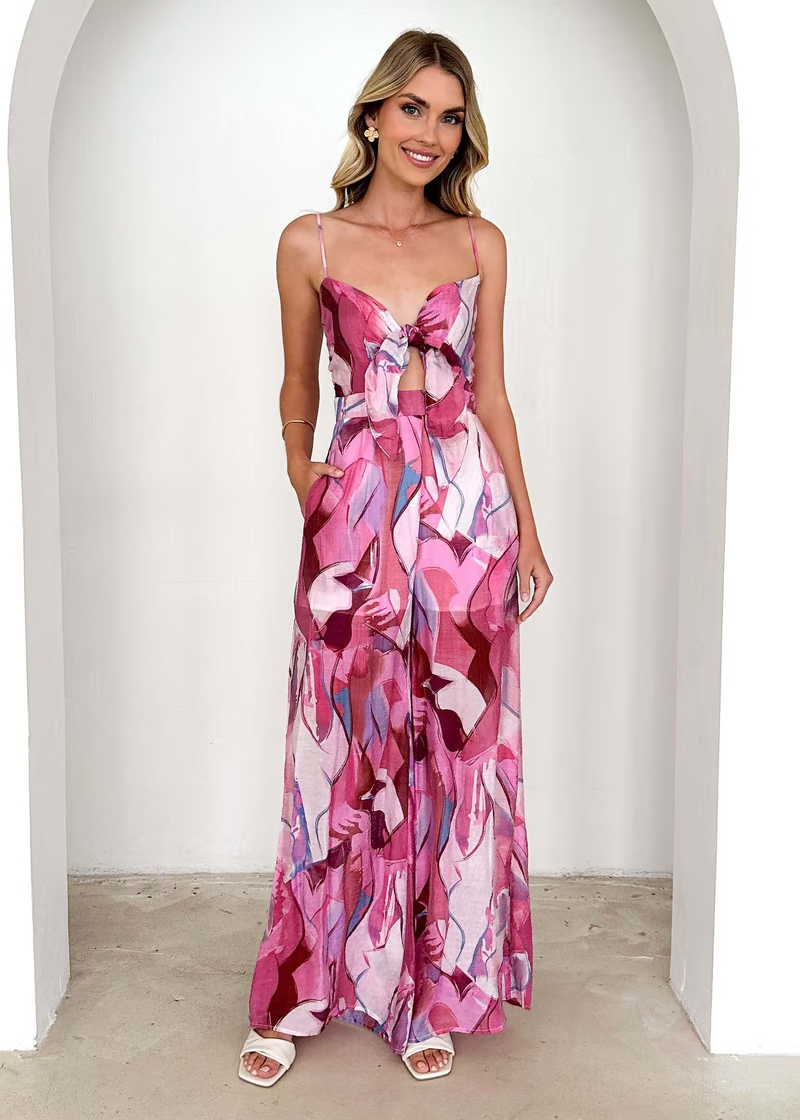 Annalise Chic Printed Suspender Strap Long Dress – Women’s fashion piece