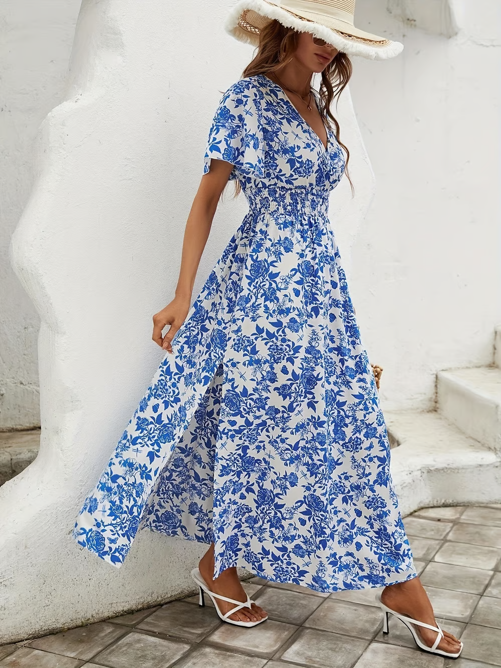 Bea Bohemian V Neck Blue Beach Dress