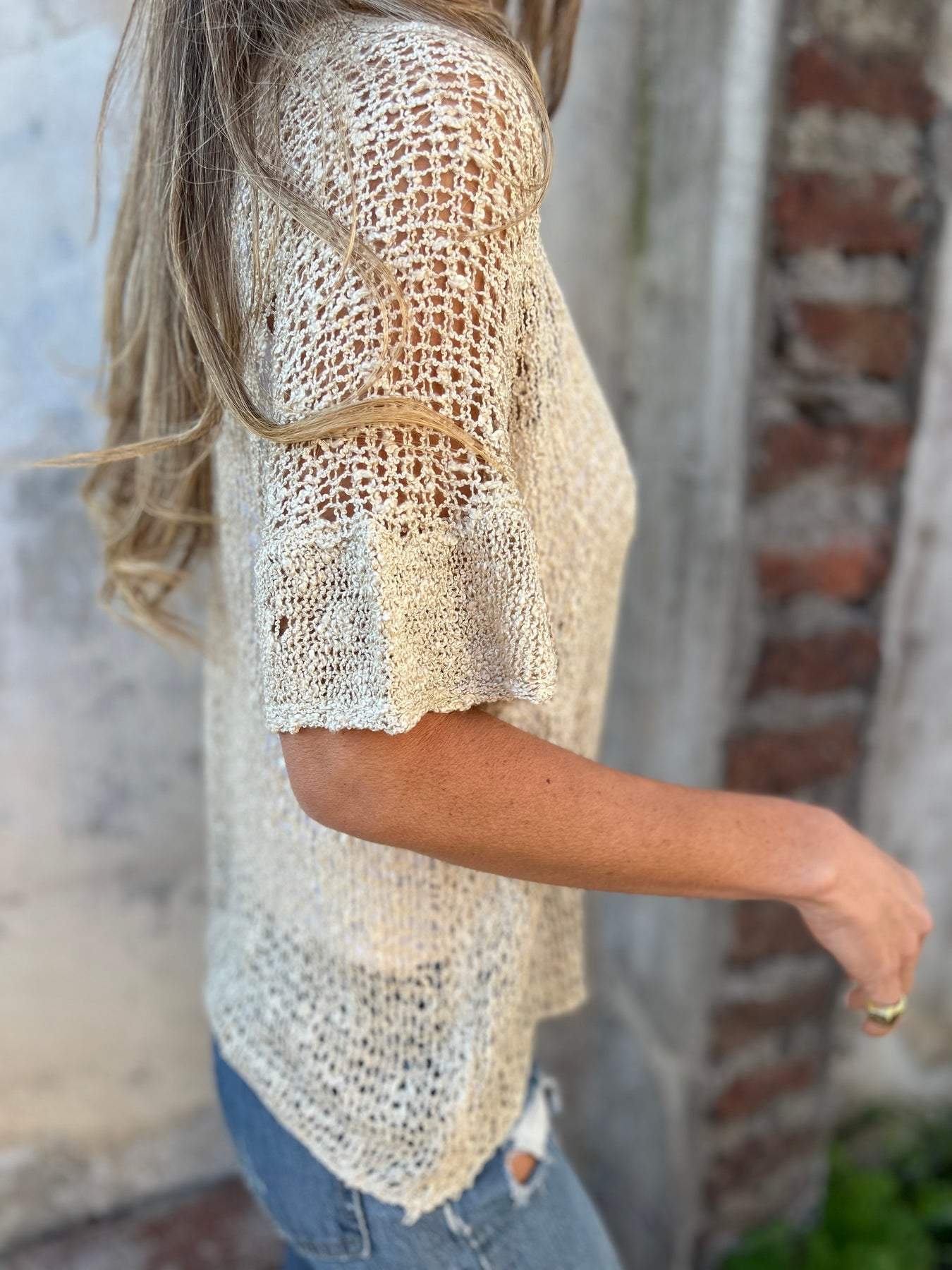 Tindra V Neck Hollow Out Knit Top