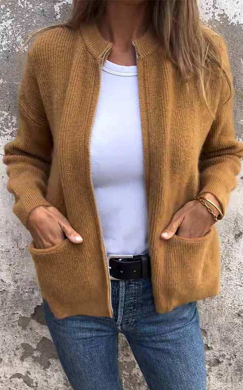 Jenneva Classic Knit Pocket Cardigan