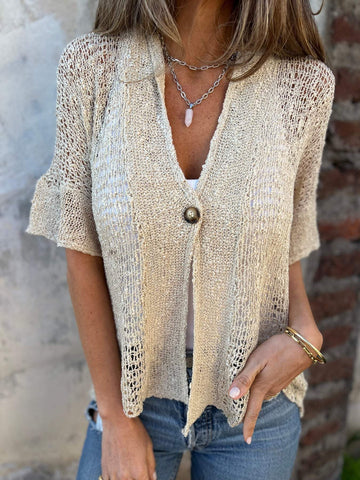 Tindra V Neck Hollow Out Knit Top – Women’s fashion piece