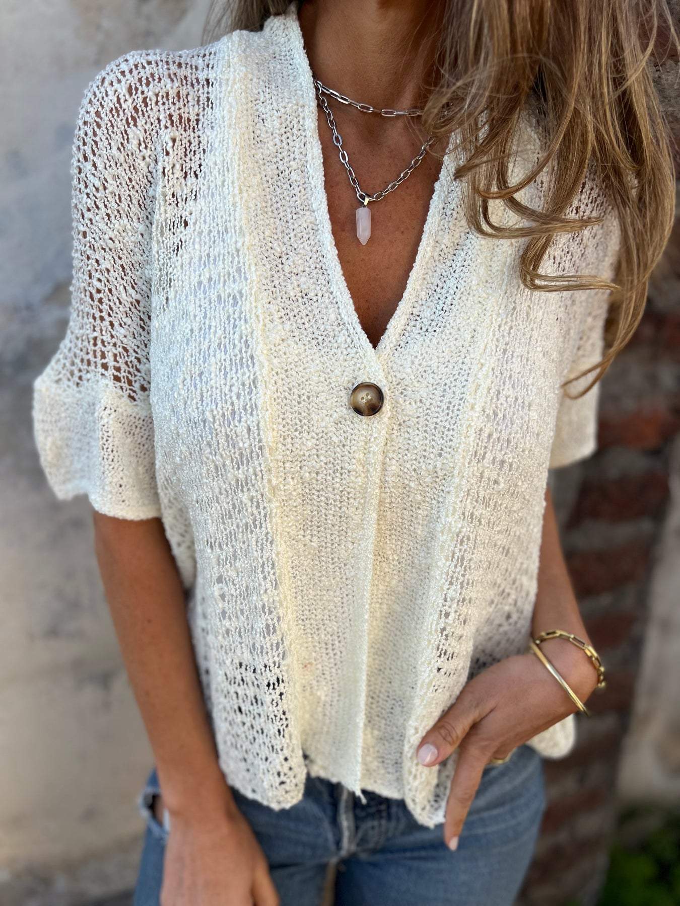 Kamila Elegant Textured V Neck Knit Top