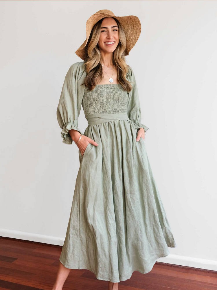 Aviana Elegant Reversible Puff Sleeve Maxi Dress