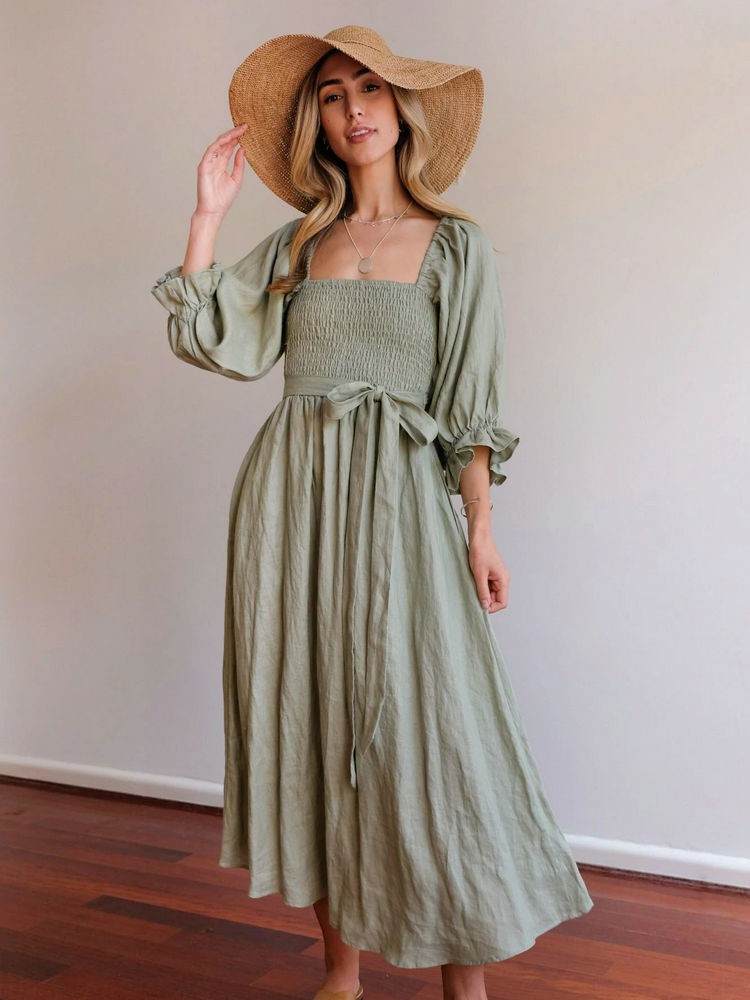 Aviana Elegant Reversible Puff Sleeve Maxi Dress