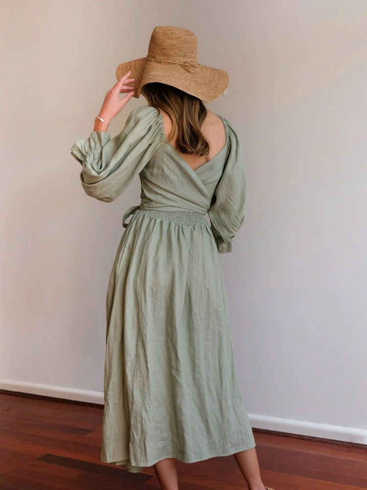 Aviana Elegant Reversible Puff Sleeve Maxi Dress