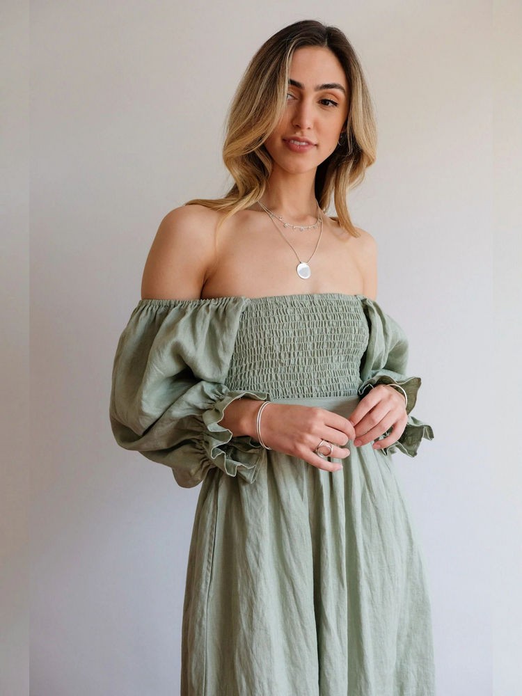 Aviana Elegant Reversible Puff Sleeve Maxi Dress