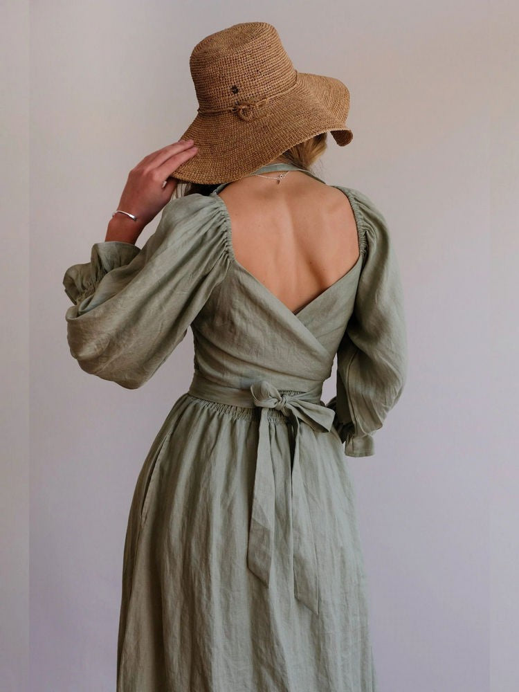 Aviana Elegant Reversible Puff Sleeve Maxi Dress