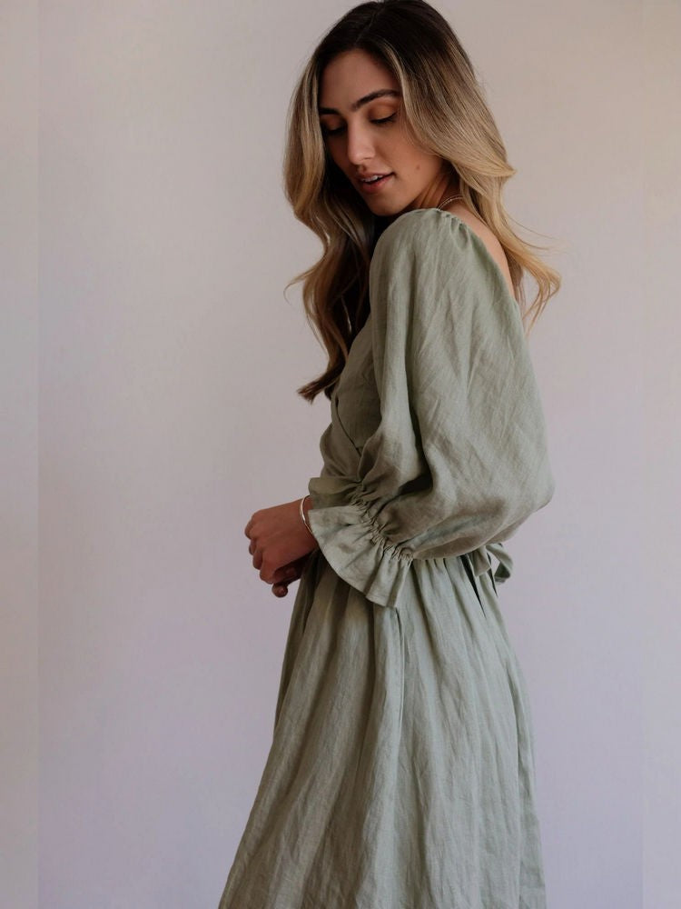 Aviana Elegant Reversible Puff Sleeve Maxi Dress