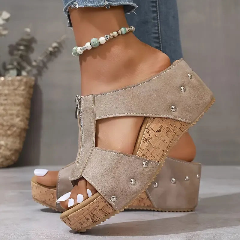 Zira Studded Zip Wedge Sandals