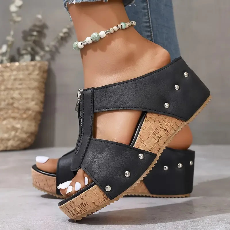 Zira Studded Zip Wedge Sandals – Women’s fashion piece