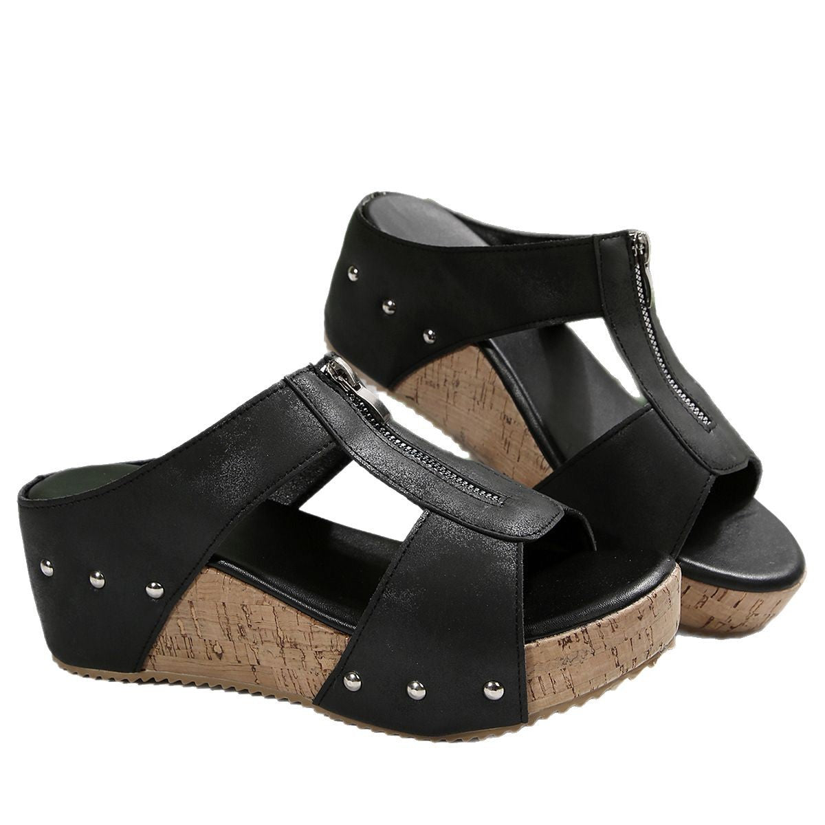 Zira Studded Zip Wedge Sandals