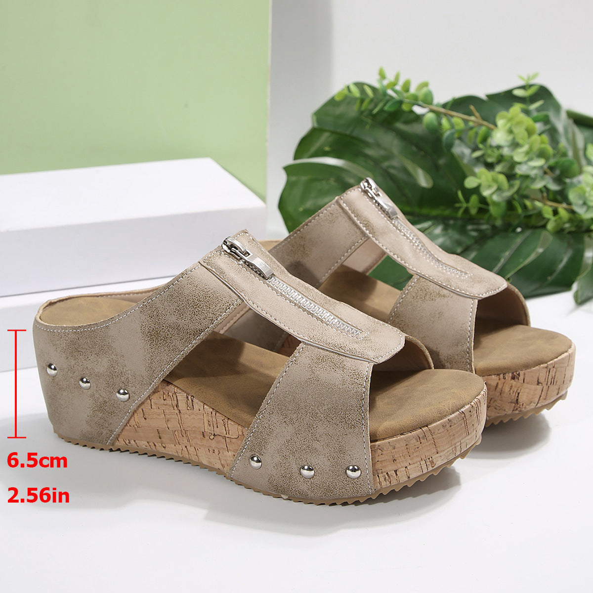 Zira Studded Zip Wedge Sandals