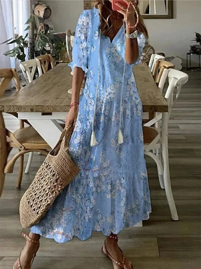 Sophia Boho Vintage V Neck Summer Dress