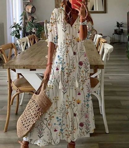 Sophia Boho Vintage V Neck Summer Dress