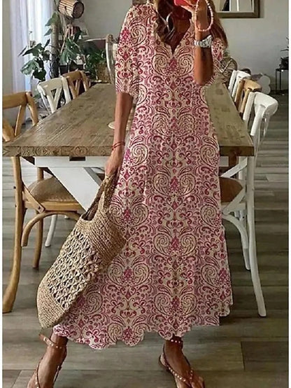 Sophia Boho Vintage V Neck Summer Dress
