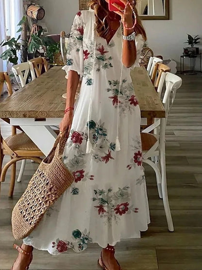 Sophia Boho Vintage V Neck Summer Dress