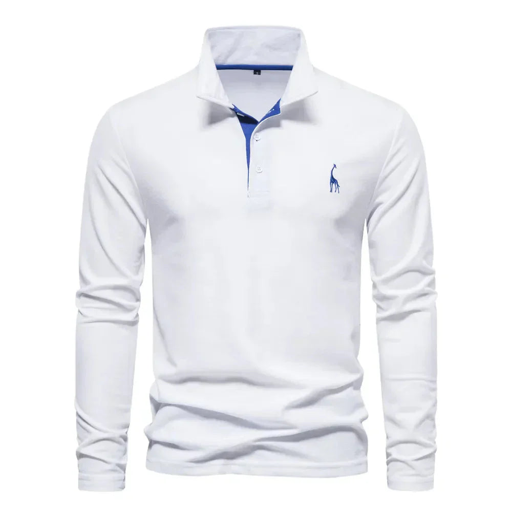 Doug™ - Long Sleeve Polo with Deer Embroidery