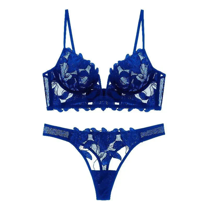 Darcy Lace Embroidery Deep V Bra And Panty Set