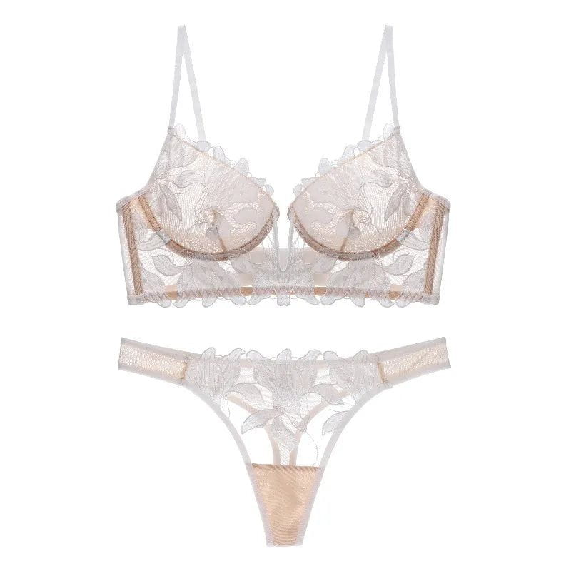 Darcy Lace Embroidery Deep V Bra And Panty Set